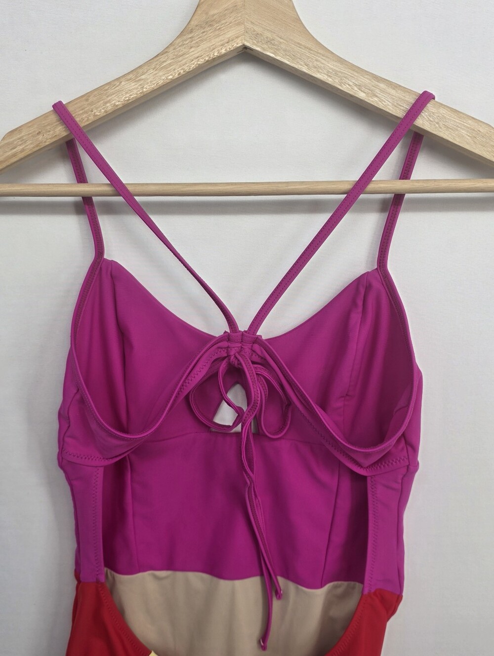Summersalt Colorblock One Piece Swimsuit Pink Red Keyhole Open Back Tie Sz 4 - Picture 9 of 16